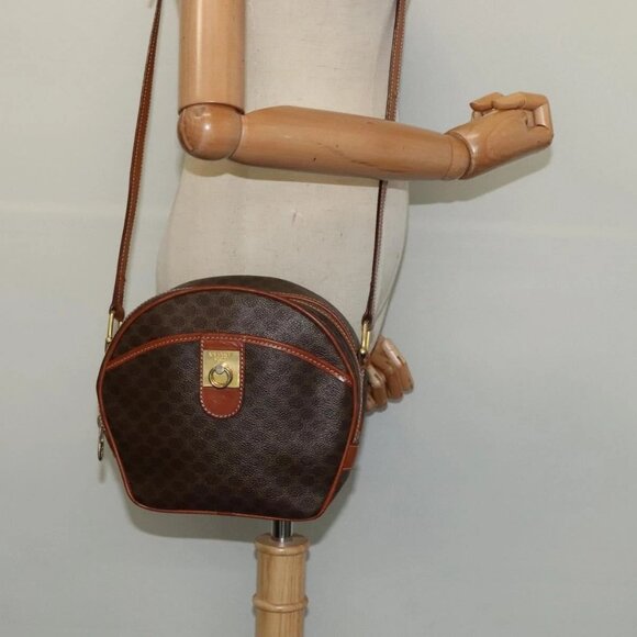 CELINE Macadam Canvas Shoulder Bag PVC Leather Brown Gold Auth - Picture 1 of 16